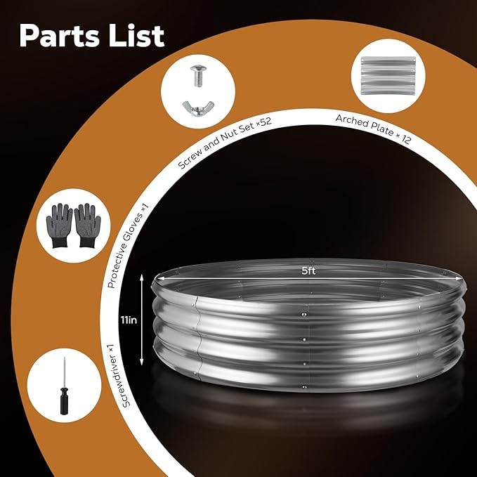 Raynesys 60 Inch Round Galvanized Fire Pit Ring, Silver Round Galvanized Fire Ring, 5 Feet Diameter Fire Pit, Outdoor Pits for Backyard, Camping, Bonfire