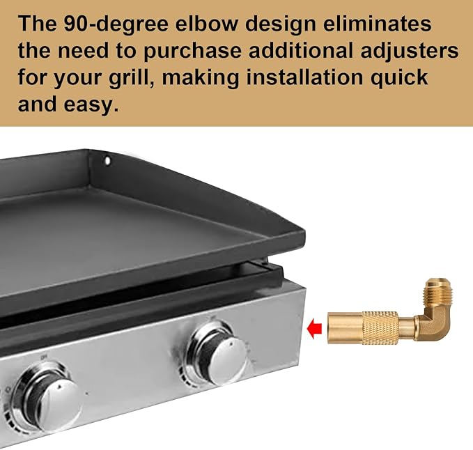Gosknor Propane Elbow Adapter for Blackstone, Brass 3/8" Male Flare RV Propane Elbow Adapter Conversion Fitting Low Pressure Compatible with Blackstone 17in and 22in Tabletop Camping Griddles