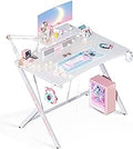 MOTPK White Gaming Desk 39inch, Small White Desk with Monitor Shelf, Computer Desk Gaming Table Desk with Cup Holder and Headphone Hook, Vanity Desk, Gift for Girls Women
