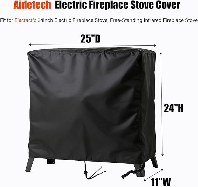 Electric Fireplaces Cover for Electactic, 24 inch Waterproof Free-Standing Infrared Fireplace Stove Cover with Drawstring-25"D x 11"W x 24"H