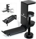Under Desk Headphone Stand - 360 Degree Rotating Aluminum PC Gaming Headset Holder with Cable Organizer, Adjustable Screw Clamp Hanger for Heavy Headphones, VR Glasses & Bags, Universal Fit