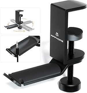 Under Desk Headphone Stand - 360 Degree Rotating Aluminum PC Gaming Headset Holder with Cable Organizer, Adjustable Screw Clamp Hanger for Heavy Headphones, VR Glasses & Bags, Universal Fit