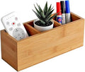 Bamboo Wood Pens Pencils Holder Cup for Desk Remote Control Holder, Caddy,Organizer,Desktop Storage with 3 Compartments,Makeup Brush Holder,Silverware Caddy for Party,Office Supplies (3 Grid)