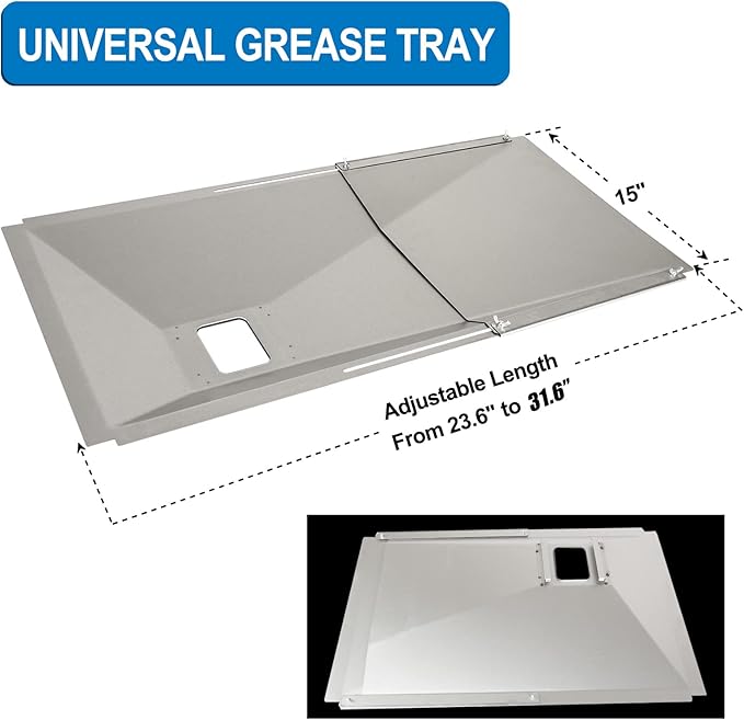 Utheer Universal Grease Tray with Catch Pan, Adjustable Drip Pan for 3/4/5 Burner Gas Grill, Grill Part for Nexgrill, Charbroil, Dynaglo, Kenmore, BHG, Grill Master, Backyard,Uniflame,Expert Gas Grill