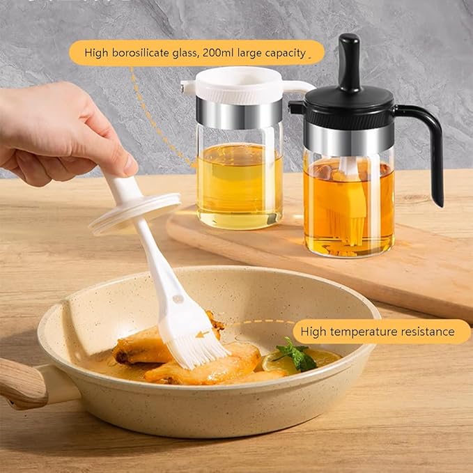Moonlik Olive Oil Dispenser Bottle with Brush- 2 in 1 Oil Dispenser & Silicone Brush for Kitchen Cooking Vinegar Sauce BBQ Salad Grill Frying- 200ml/7oz, Black