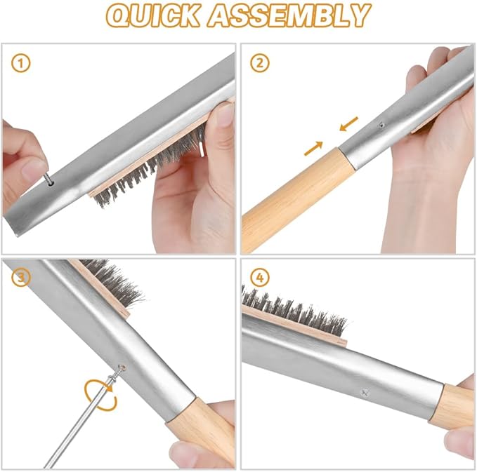 Aolso Pizza Oven Brush, 26" Brush and Stainless Steel Scraper for Pizza Stone, BBQ Grill Cleaning Brush Non Scratch Heat Proof Stainless Steel Bristles with Screwdriver for Pizza Oven Accessories