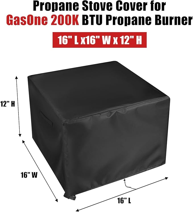 Outdoor Single Burner Stove Cover for GasOne 200K BTU Propane Burner, Waterproof Gas Cooker Outdoor Cover, for Home Brewing, Turkey Fry - (16x16x12 inch)