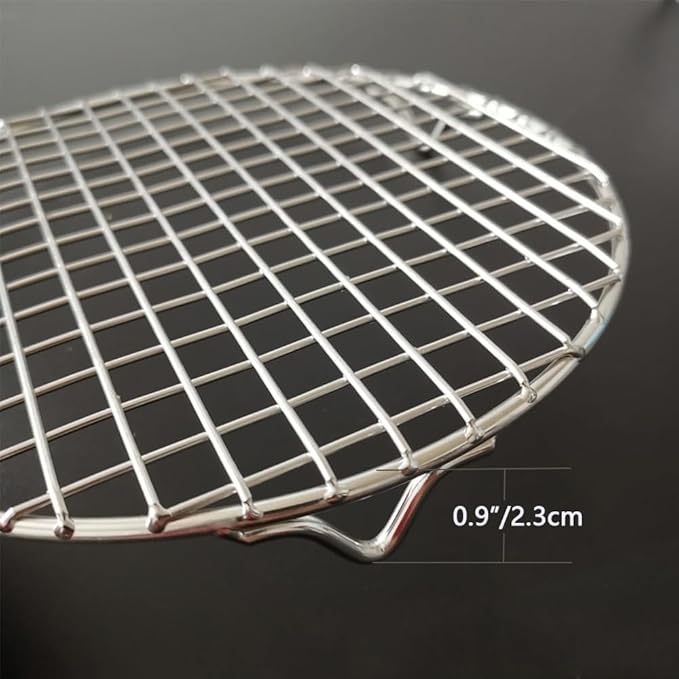BBQ Rack 304 Stainless Steel Rack with Legs 12 Inches Round Cooking Grate Carbon Baking Net Grill Pan Grate Multi-Purpose Straight Wire Rack Steaming Cooling Rack (305mm/12")