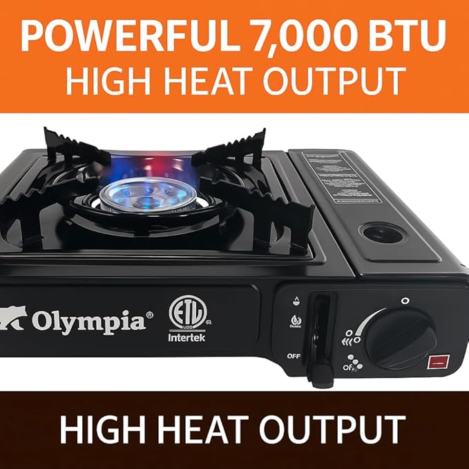 Olympia Outdoor Camping Stove - 7,000 BTU Butane Burner, Piezo Ignition, Carry Case