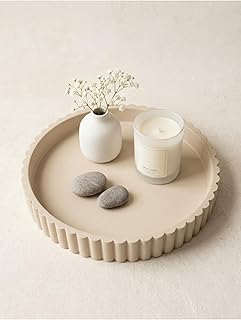 11-Inch Concrete Round Tray Home Decor for Coffee Table Decor - Round Coffee Table Tray - Circular Kitchen Island Trays - Decorative Trays- Beige