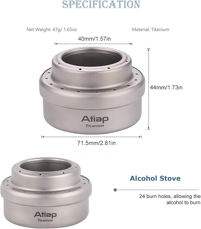 Alcohol Stove with Cover Titanium Portable Camping Backpacking Hiking Stove with Carry Bag (Stove+Cover)