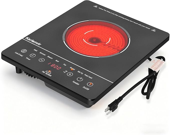 Portable Electric Cooktop 110V, 1800W Single Burner, Touch Control Electric Stove Top with 9 Power Levels, Plug in Cook top Safety Lock & Timer