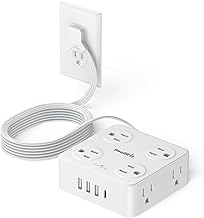 6.5Ft Power Strip with Surge Protector, 8 Outlets 4 USB Ports Extension Cord, Flat Plug Charging Station for Home Office Desk & College Dorm Essentials, White