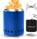 Smokeless Tabletop Fire Pit, VivaGarden Portable Outdoor Fire Pit for Camping, Patio, Backyard, Wood and Pellets Burning Camping Stove with Carry Bag, Forks, Mat and Pot Stand (9.7x7.1 Inch, Blue)
