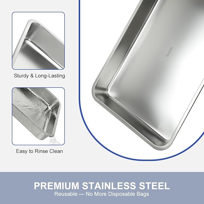 LANMU Stainless Steel Oven Rack Cleaning Tray, Large Capacity Soaking Tray for Grill Grates, Roasting Pans, Cooling Racks, Air Fryer Parts and More, Reusable & Leak-proof Oven Shelf Cleaning Tool