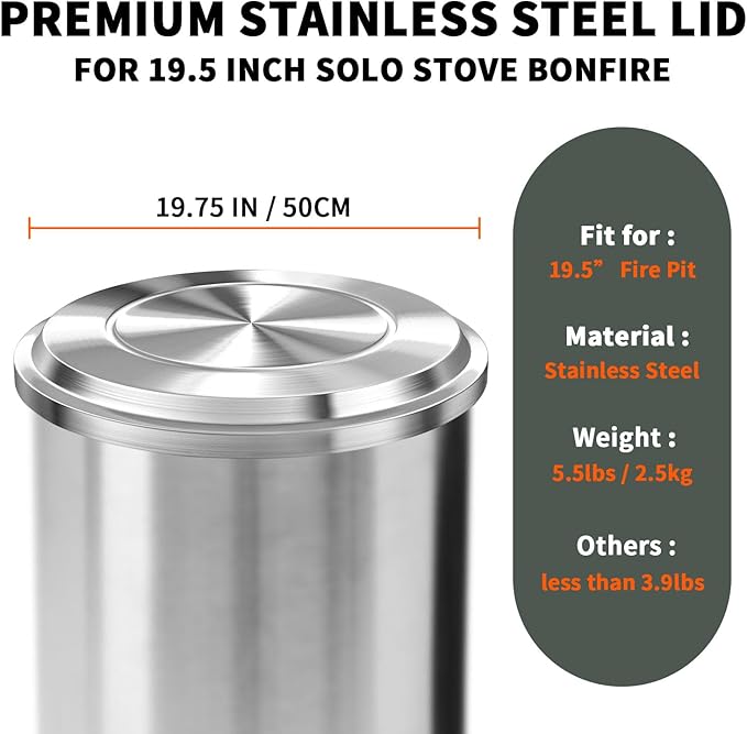Lid for Solo Stove Bonfire - 19.5 Inch Stainless Steel Fire Pit Lid Cover for Solo Stove Bonfire, Fire Pit Accessories for Outdoor Fire Pits and Camping Accessories