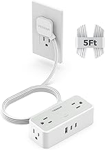 TESSAN Flat Plug Extension Cord 5 FT, Surge Protector Power Strip with 4 AC Outlets 2 USB C and 1 USB A Ports, 900 Joules Protection, Multiple Wall Outlet Extender Suitable for Office Dorm, Grey