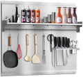 36"x30" Stainless Steel Backsplash for Stove & Range Hood - Range Backsplash with Shelf & Knife Rack, Kitchen Backsplash Wall Shield with Pre-Drilled Holes, Easy Install
