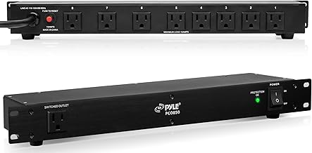 Pyle 150J Surge Protector Power Strip - 9 Outlet - 15 Amp - 1U Rack Mount with AC Filter - Heavy Duty Extension Cord - Overload Protection for Home/Office/Server Use - PCO850