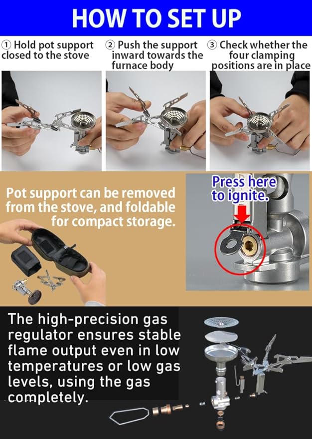 CAMPINGMOON XD-2F Canister Top Stove Portable Compact Foldable w/igniter w/Gas Fuel Can Stabilizer XD-2F/Z41