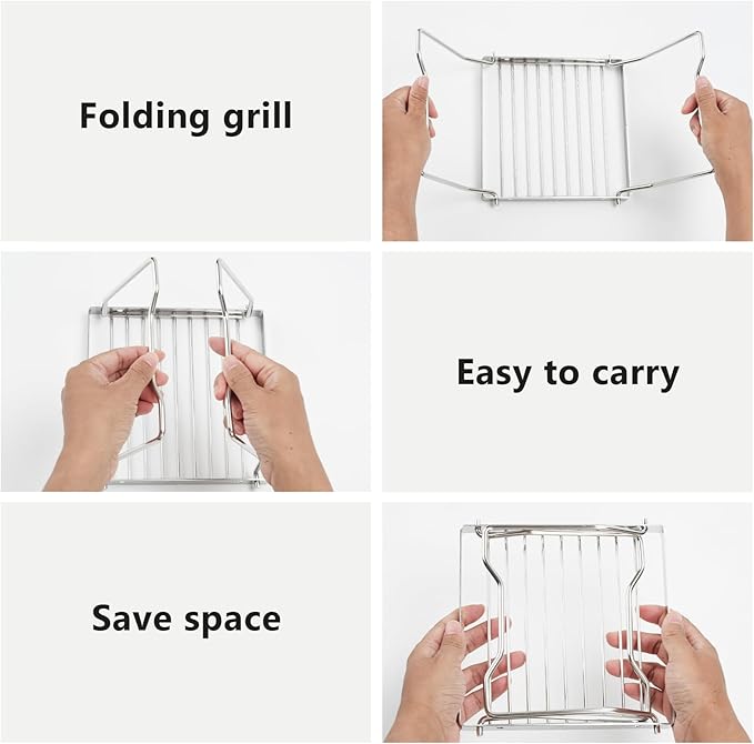 2pcs Folding Campfire Grill, 304 Stainless Steel Portable Campfire Grill Grate Small Camping Campfire Grill Grate Over Fire Pit Camping Grill for Outdoor Backpacking BBQ