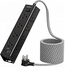 Addtam Black Power Strip Surge Protector with 12 AC Outlets & 4 USB Ports, 15FT Extension Cord, Flat Plug, Wall Mount, 1050J, Outlet Extender for Home Office Gaming Desk Setup, ETL Listed