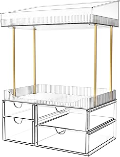 SNSLXH 4 Drawers Makeup Organizer - 4 Tier Makeup Storage, Cosmetics Organiser, Ideal for Cosmetic, with Drawers for Countertop, Bathroom, Office Supplies, Dresser Transparent Clear