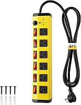 KeBen Heavy Duty Power Strip with Individual Switches,6 Outlet Metal Power Strip with Surge Protector 1200 Joules,Flat Plug Design,6FT,14AWG Extension Cord,15A 1875W- Wall Mountable