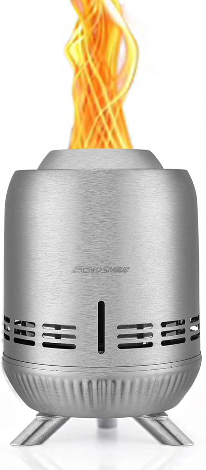 EchoSmile 9 x 7 inch Smokeless Tabletop Fire Pit with Stand, Stainless Steel Portable Fire Pit for Outside Camping, Patio, Camping Stove Fueled by Pellets or Wood Burning, Sliver