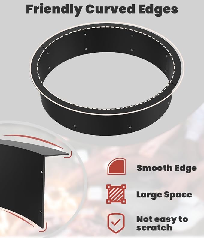 36 Inch Inner Round Fire Pit Ring Insert for Outside Wood Burning, 40 Inch Outer 36 Inch Inner DIY Outdoor Fire Pit Liner Ring for Garden, Patio, Backyard or Camping, 1.5mm Thick Metal Steel