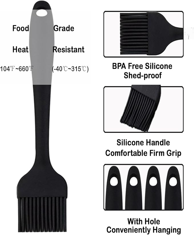 Pastry Brush-Silicone Basting Brush for Cooking,Heat Resistant Food Brush for BBQ,Food Grade Silicone Brush for Grill Baking/Spreading Marinade/Sauce/Oil/Egg/Kitchen Brushes for Cooking(4 Pc,Black)