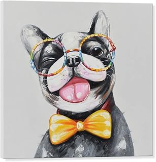 SEVEN WALL ARTS Cute Dog Canvas Wall Art Abstract Colorful Animal Dog with Glasses Painting Boston Terrier Puppy Artwork Pictures for Kids Nursery Bedroom Living Room Office Home Decor 24 x 24 Inch