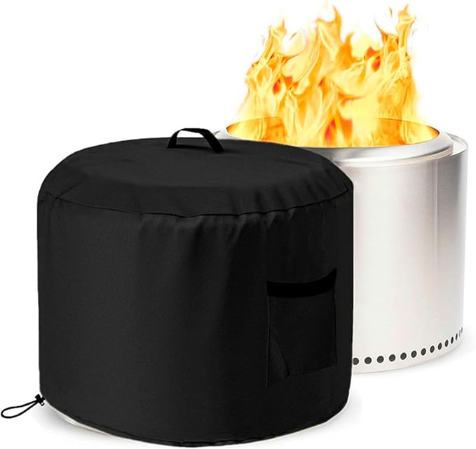 Smokeless Fire Pit Cover Round Outdoor, Falezern Large Stove Bonfire Shelter Cover Waterproof and Windproof, Stove Shelter Cover Compatible with Solo Stove Yukon and more. 29"D X 18"H (L)