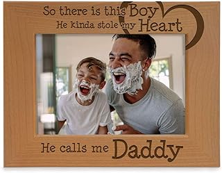 KATE POSH - So There is This boy He Kinda Stole My Heart. He Calls me Daddy. Engraved Natural Wood Picture Frame, Birthday, Best Dad Ever, New Dad Gifts (5x7-Horizontal)