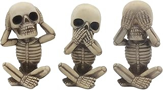 Ebros Gothic Alchemy Whimsical See Hear Speak No Evil Baby Skeletons Statue Set of Three 4.25" High Halloween Decor Ossuary Graveyard Macabre No Evils Skulls Skeletons Skeletal Figurines