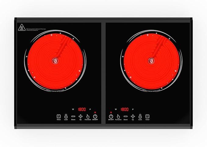 VBGK Electric Cooktop, 110V 3600w Stove top, 22 inch Countertop with 9 Power Levels, LED touch control Overheat Protection, Child Safety Lock & Timer, touch control 2 burer Electric cooktop