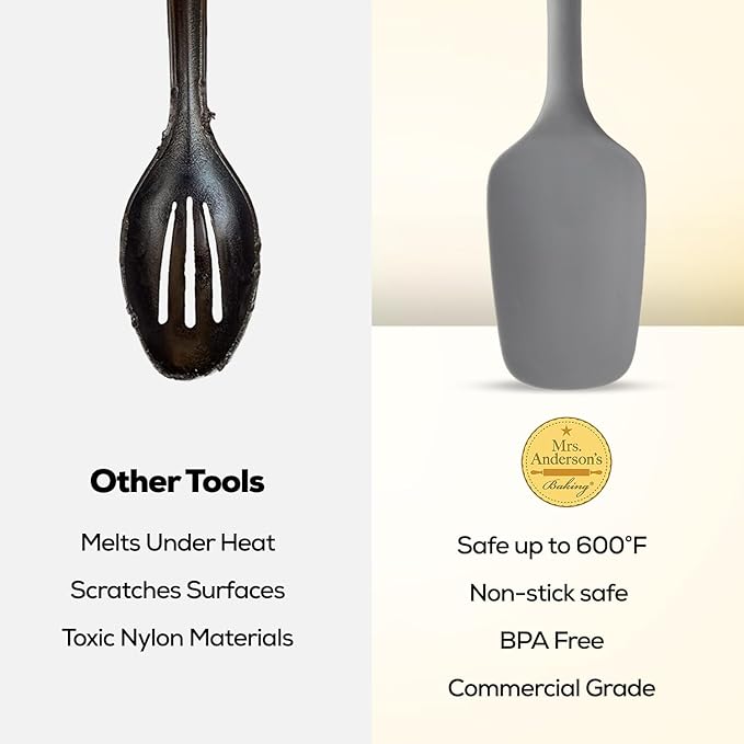 Mrs. Anderson’s Baking Silicone Spoon-Shaped Spatula, Flexible And Nonstick, One-Piece Design, Gray, For Mixing, Folding, Scraping, Baking, And Cooking