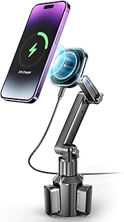Cup Phone Holder Wireless Charger, Magnetic Phone Holder Car Wireless Charger, Fast Charging for iPhone 17/17 Air/17 Pro/17 Pro Max, Galaxy - Black