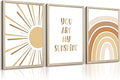 Boho Nursery Wall Art Baby Girl Wall Decor Kids Rainbow Canvas Wall Art You Are My Sunshine Pictures Toddler Sun Prints Nursery Artwork for Room Bedroom Set of 3 12x16 Inch Wood Framed