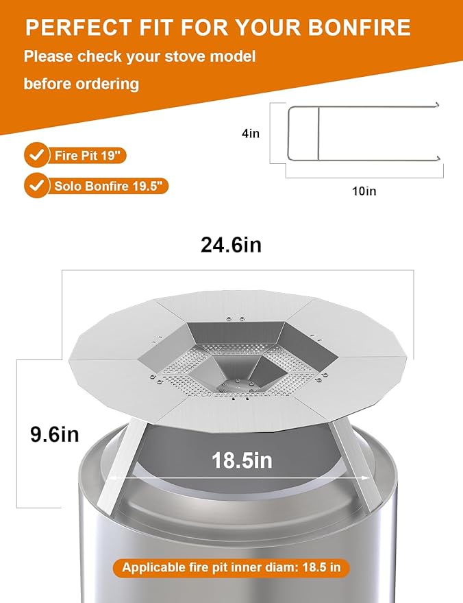 Heat Deflector for Solo Stove Bonfire, 19.5" Heat Deflector for Solo Stove Fire Pit, 304 Stainless Steel Heat Deflector with Handle for Bonfire Fire Pit, Detachable Camping Essential