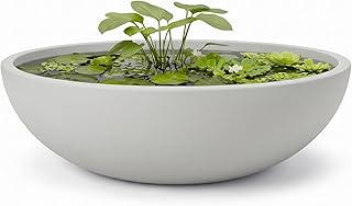KUTE NEST 6.9" H x 19.7" D Premium Rondo Round Bowl Fiberstone Planter for Succulent and Lotus with Drainage Hole, Weather Resistant, Included 2 Extra Coco Mats (Light Gray, 17.9" Pot Opening)