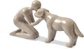 Hand-Painted Resin Sculpture of Person and Dog Bonding – Head-to-Head Intimate Figurine Home Decor for Office、Living Room、Bedroom、Shelf Home， Memory Gifts for Pet Lovers (Sandstone)