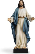 12 Inch Jesus Statue with Open Arms, Hand Painted Jesus Christ Figurine in Blue Robe, Realistic Resin Religious Sculpture for Christian Home Décor
