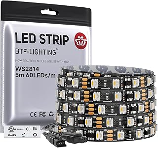 BTF-LIGHTING WS2814 IC RGBW RGB+Cool White (Similar WS2812B),Addressable DC12V 16.4FT 60LED/m 20pixel/m,UL Listed,4 Colors in 1 Dream Color LED Strip IP30 for Home Decor(No Adapter or Controller)