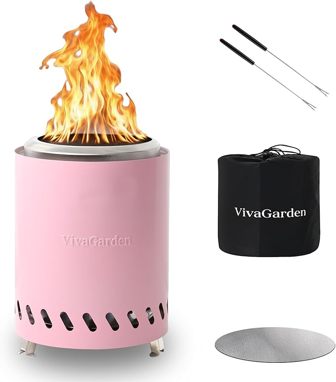 Tabletop Fire Pit 9.7 x 7.1 inch By Viva Garden, Low Smoke Camping Stove for Outdoor & Patio, Fueled by Pellets or Wood (Pink, 9.7 x 7.1 inch)