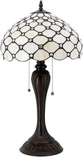 WERFACTORY Tiffany Lamp Stained Glass Table Lamp Cream Pearl Bead Style Desk Reading Light 12X12X22 Inches Decor Bedroom Living Room Home Office S005 Series