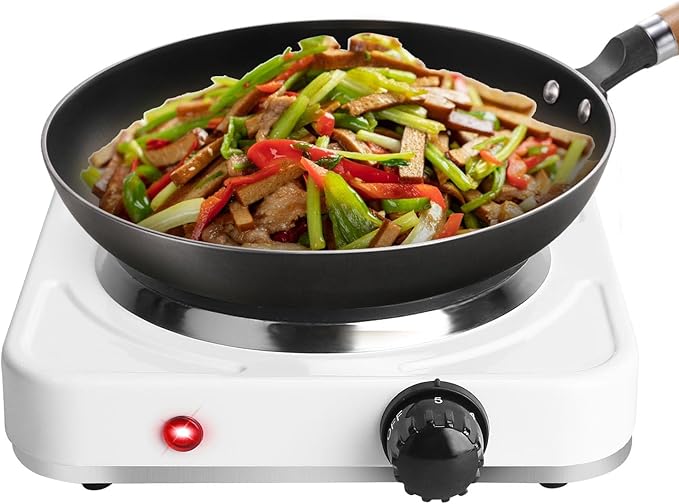 7” Electric Single Burner, 1500W Portable Stainless Steel Countertop Hot Plate Stove Cooktop with Non Slip Rubber Feet for RV/Home/Camp, 5 Temperature Adjustments