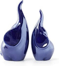 Ceramic Elephant Figurines with Trunk Up, Pair Couples Loving Elephant Statue, Small Figurines Sculpture African Home Decor, Valentine Elephants Gifts for Women, Wedding Knick Knacks（Blue）