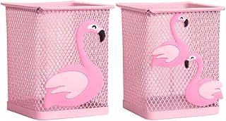 Trycooling 2 Pack Metal Cute Pen Pencil Holder Office Home Desk Square Pencil Cup Caddy Box Makeup Brush Holders for Girls (Square)