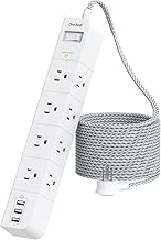 One Beat 10 ft Extension Cord,Power Strip Surge Protector 8 Widely AC Outlets 3 USB,Flat Plug,Desktop Charging Station with Overload Protection,Wall Mount for Home,Office,Travel,Computer ETL Listed